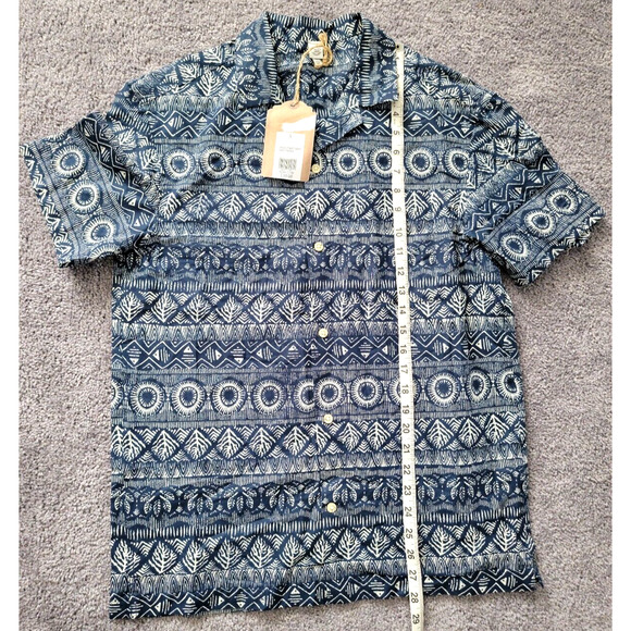 True Craft Men's Small Resort Vacation Hawaiian Cotton Button Down Shirt Blue - Picture 7 of 8